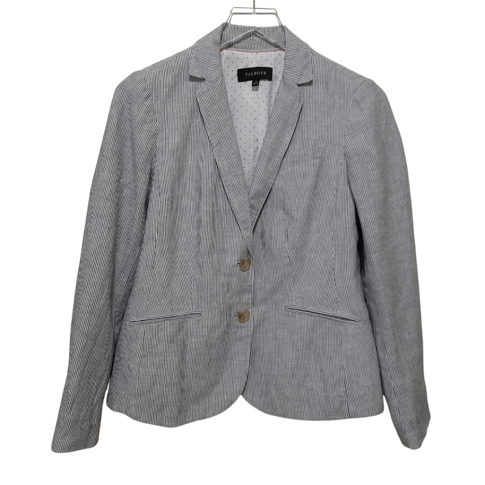 Talbots Linen Cotton Blue and White Preppy Blazer Size 6